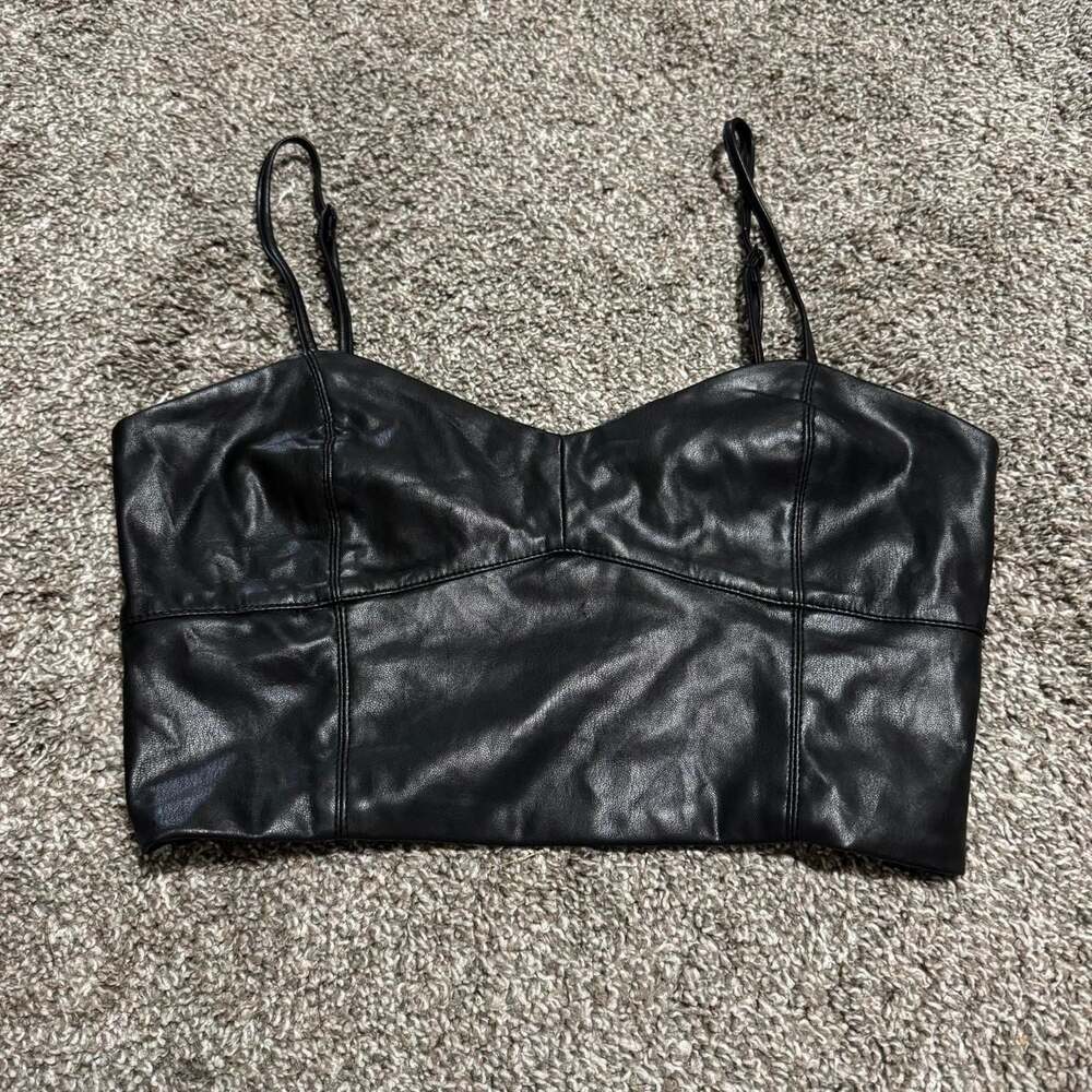 Native Daughters Black Faux Leather Crop Top Bustier